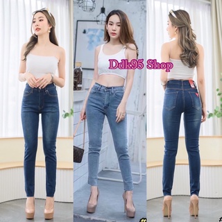 👖🌈กางเกงยีนส์ขาเดฟ9ส่วนผ้าสลาฟฮ่องกงปลายขาตัด กางเกงผญ.เอวสูง งานป้ายYam‘s jeans