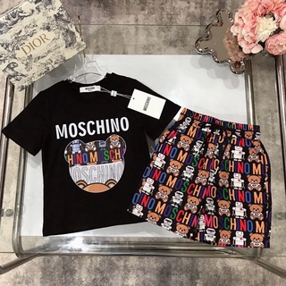 MOSCHINO เสื้อยืดแขนสั้น ผ้าฝ้าย และกางเกงขาสั้น แฟชั่นฤดูร้อน สไตล์เกาหลี สําหรับเด็กผู้ชาย และเด็กผู้หญิง 2022