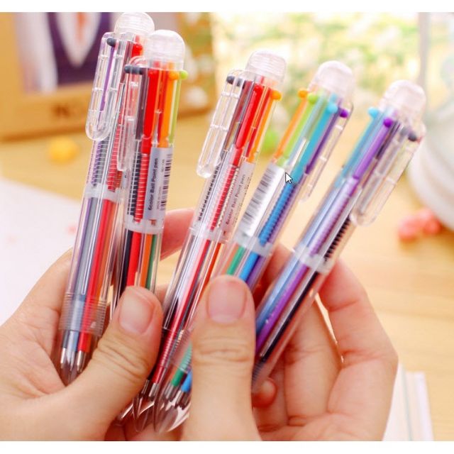 ราคาและรีวิวปากกาลูกลื่น ปากกาหลายสี 6 สี สไตล์ MUJI แบบกด แท่งใส