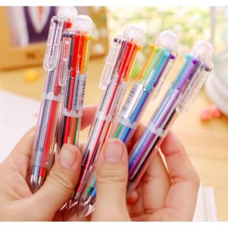 สินค้า ปากกาลูกลื่น ปากกาหลายสี 6 สี สไตล์ MUJI แบบกด แท่งใส