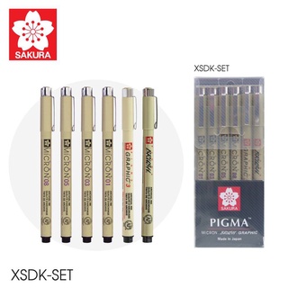 ปากกา Pigma Micron Brush Graphic รุ่น XSDK-SET สีดำ / Sakura บรรจุ 6ด้าม/เซ็ท จำนวน 1เซ็ท พร้อมส่ง ปากกาตัดเส้น พิกม่า