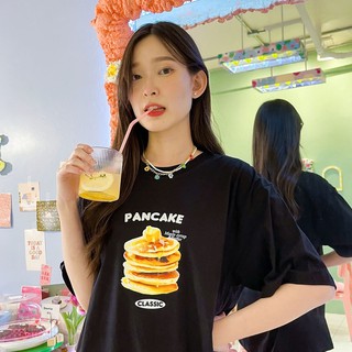 Live156# เสื้อยืด สีดำ Pancake S-XXL งานคัตตอล สไตล์เกาหลี Dream Big Tshirt โอเวอร์ไซน์ ลายน่ารัก พร้อมส่ง