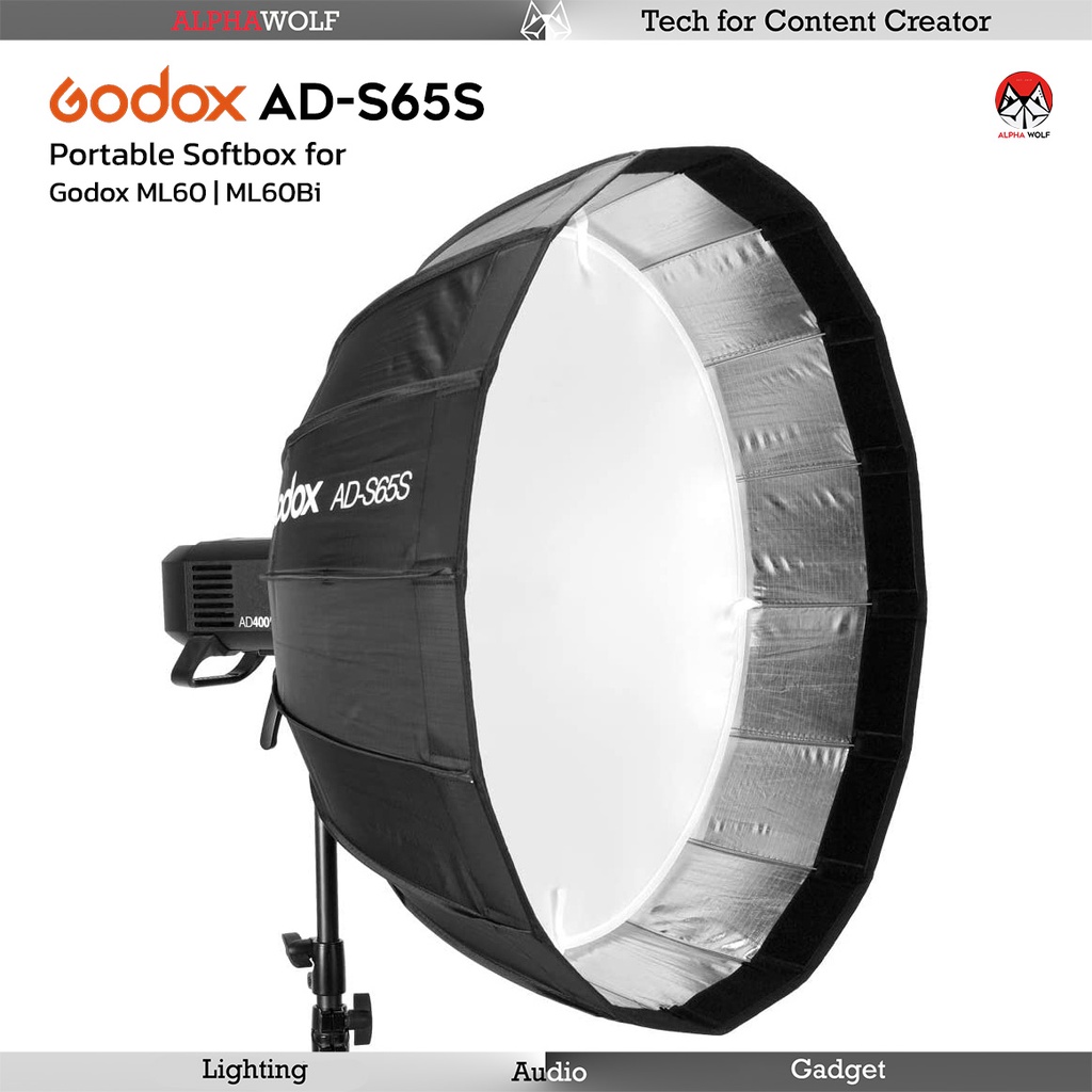 godox-ad-s65s-parabolic-softbox-ร่มถ่ายภาพ-ถ่ายวีดีโอ-ขนาด-65cm-สำหรับไฟ-godox-ml60-ml60bi