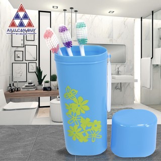 ALL U CAN BUY กล่องใส่แปรงสีฟัน กล่องใส่ยาสีฟัน ลายดอกไม้สีฟ้า กล่องใส่ของอเนกประสงค์ แบบพกพา กล่องสีฟ้า