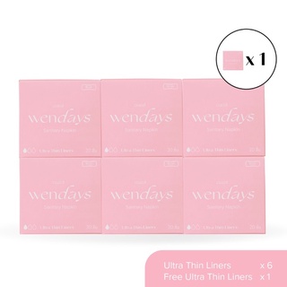 WENDAYS - Ultra Thin Liners แผ่นผ้าอนามัยออร์แกนิคและย่อยสลายได้ แบบบางพิเศษ 15 ซม. / 6 แถม 1