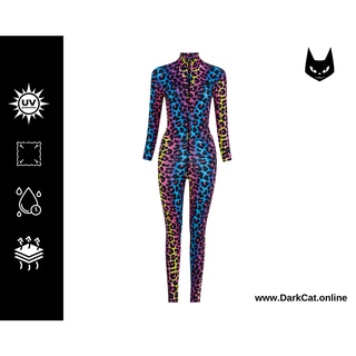 [DarkCat] Bodysuit ชุดกีฬา Outdoor กัน UV สำหรับ ตีกอล์ฟ ว่ายน้ำ ดำน้ำ ฟรีไดร์ฟ วิ่ง เทรล รุ่น 2EASY ลาย Neon Leopard