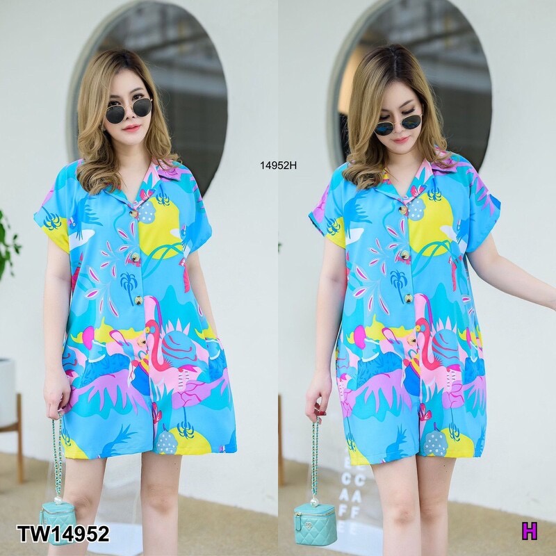 tw14952-jumpsuit-สาวอวบ-จั๊มสูทสั้น-คอปก-ไหล่ล้ำ-กระดุมหน้ายาว-มีกระเป๋าล้วงข้างลำตัว-2-ข้าง-เนื้อผ้า100