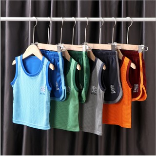 kids basketball clothing set childrens sportswear vest top+shorts mesh fabric comfortable size: 90-160