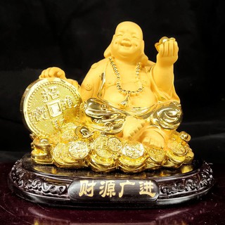 พระสังกัจจายน์นั่งบนเงินทองไม่รั่วไหล มือถือก้อนทองประทานโชคลาภ ของแต่งบ้าน ของขวัญมงคล 弥勒佛