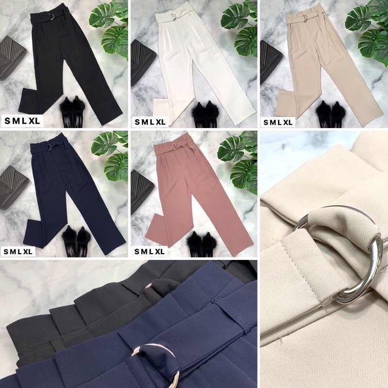 c0076-pant-กางเกงขาเดฟ-แต่งอะไหล่ทอง-กางเกงทำงาน-กางเกงออกงาน-กางเกงสีพื้น-สีดำ-สีกรม-สีครีม-สีชมพู-สีขาว-femme