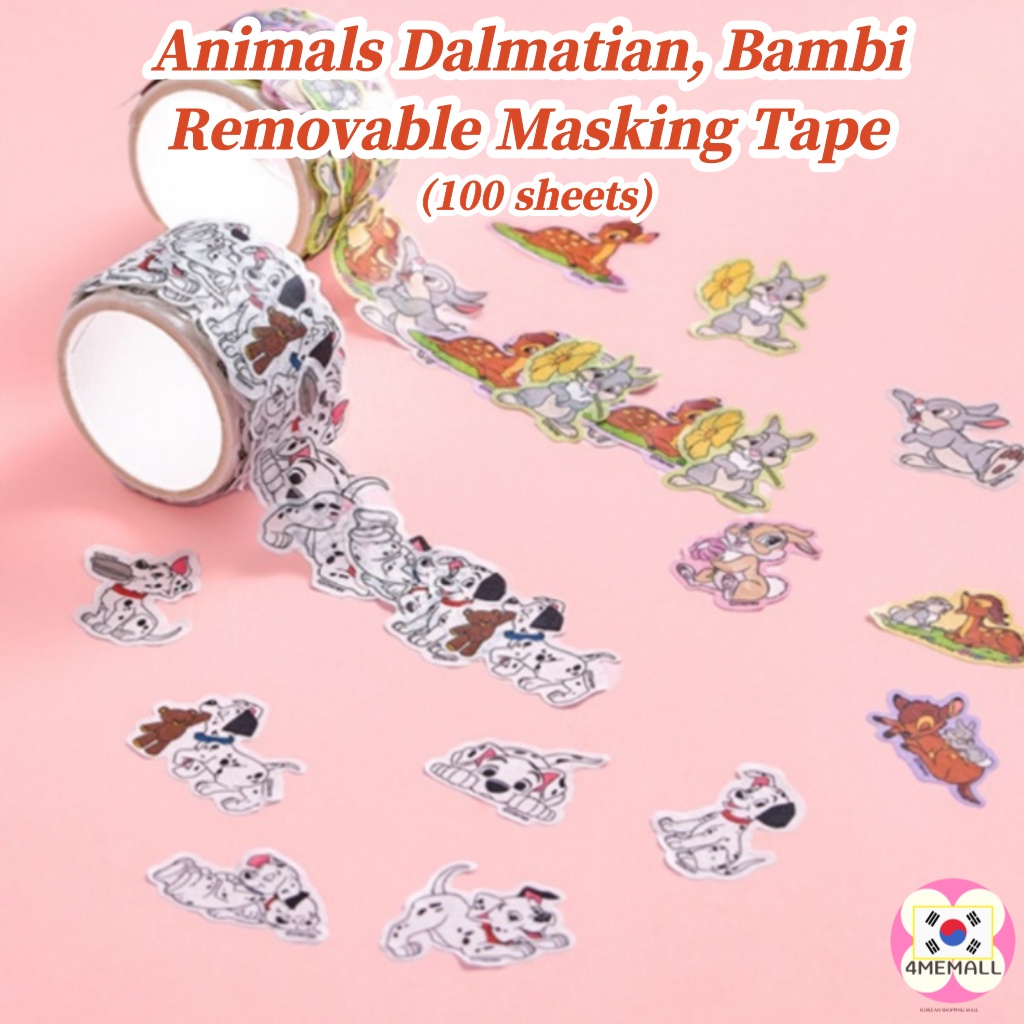 daiso-korea-disney-animals-dalmatian-bambi-peelable-masking-tape-100-sheets-sticker-diary-decoration-photo-card-decoration