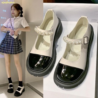 ❤จัดส่งทันที❤รองเท้าผู้หญิง 2022 ใหม่ญี่ปุ่นส้นแบนมุกแมรี่เจน jk รองเท้าหนังขนาดเล็กรองเท้าเดียว