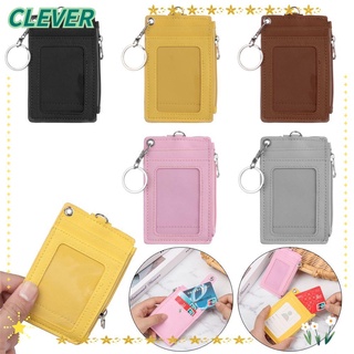 CLEVER Portable ID Card Holder Business Keychain Coin Purse New Office Work Bus Cards Cover PU Leather Wallet/Multicolor