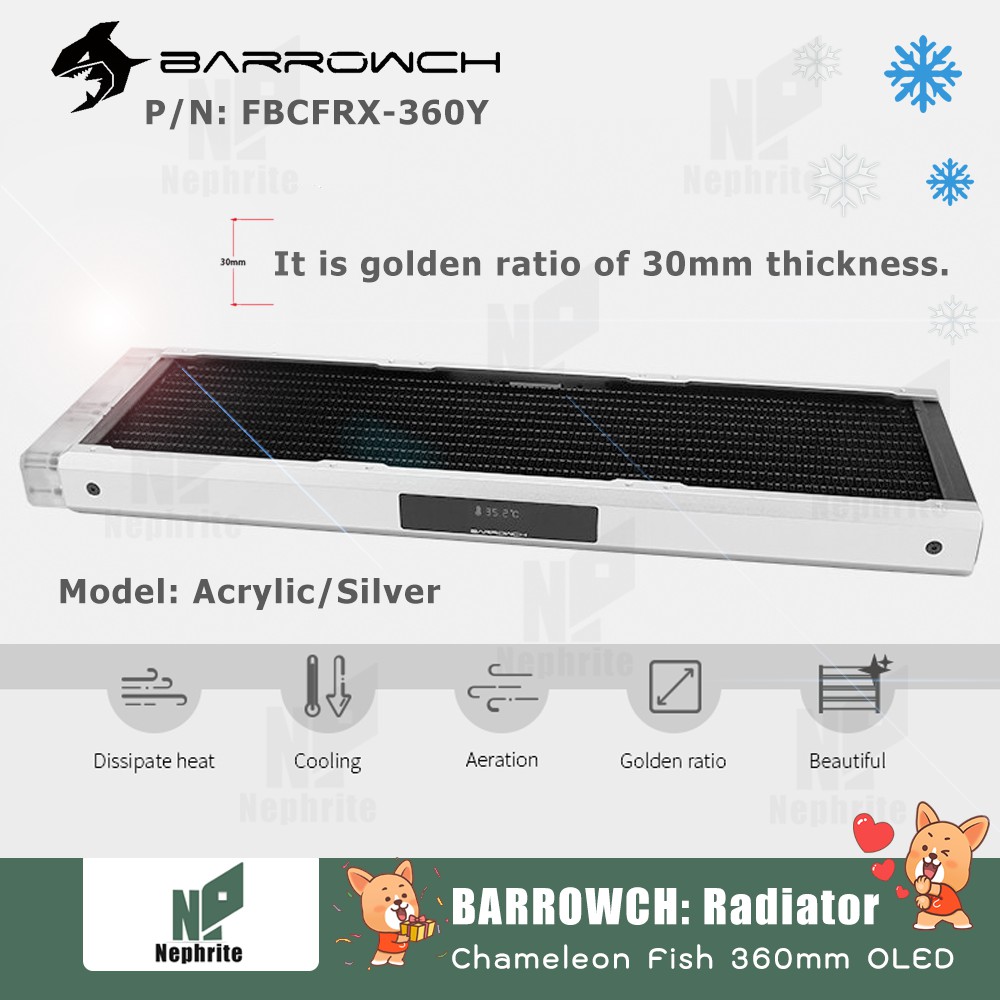 หม้อน้ำ BARROWCH Chameleon Fish Modular 360mm Radiators, Acrylic-Silver ...