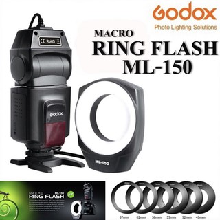 ภาพหน้าปกสินค้าพร้อมส่ง Godox ML-150 Macro Ring แฟลชควบคุม Daylight 5600K 49, 52, 55, 58, 62,67 มม.เข้ากันได้กับ กล้อง DSLR ที่เกี่ยวข้อง