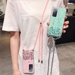 เคส Samsung Galaxy S20 FE Fan Edition 5G Casing Soft Transparent Cover with Shoulder Strap New Style Lanyard Bling Glitter Sequins Phone Case เคสโทรศัพท์ Samsung S20FE 5G