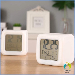 Comfy นาฬิกา ทรงลูกเต๋า ตั้งโต๊ะดิจิตอลพร้อมไฟ LED  แสดงเวลา วันที่ เดือน สัปดาห์ Desk Clock