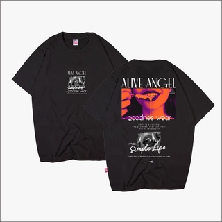 เสื้อยืดผ้าฝ้ายพิมพ์ลายขายดี เสื้อยืดลําลอง แขนสั้น พิมพ์ลาย ALIVE ANGEL DISTRO WORSHIP BLACK TEE TRAVIS SCOTT THANKSINS