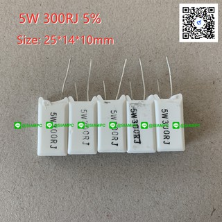 (จำนวน 5 ชิ้น) CEMENT RESISTOR 300 OHM 5W 300R 5W 5% SIZE: 25X14X10MM. ตัวตั้ง