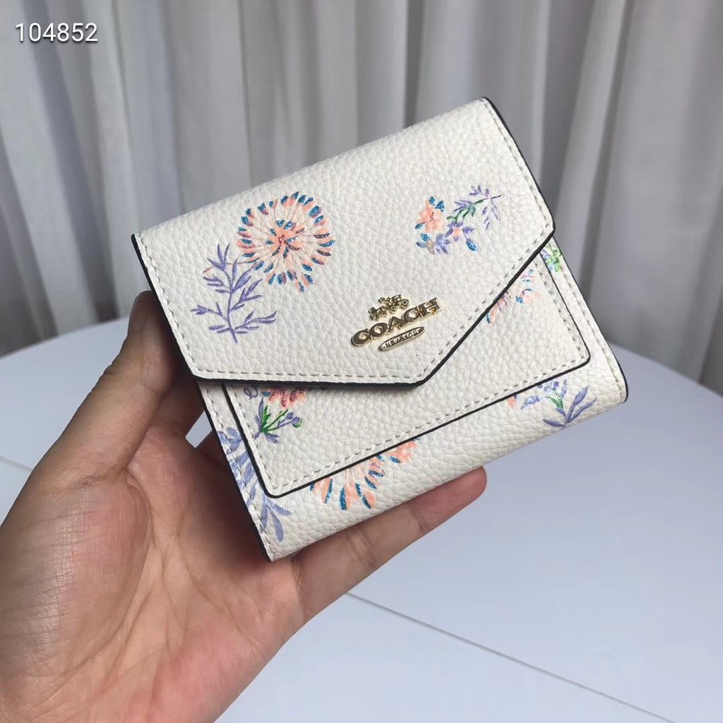 outlet-ส่วนลด-coach-69849-flower-สไตล์ผู้หญิงกระเป๋าสตางค์ใบสั้นกระเป๋าสตางค์บัตร-กระเป๋าใส่บัตรหลายใบ
