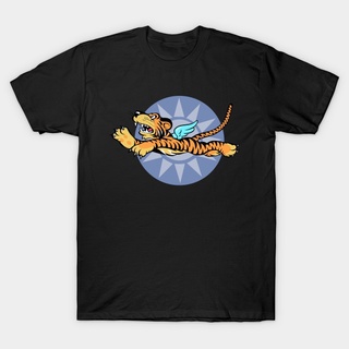 Tshirtคอลูกเรือcrew neckเสื้อยืด ผ้าฝ้าย พิมพ์ลายโลโก้ FLYING TIGERS World War II สําหรับผู้ชาย-4XL