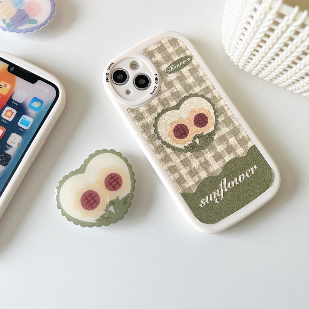 พร้อมส่ง2แบบ-เคสลายดอกไม้-เคสแถมgriptok-เคสแถมไอริง-เคสหนังดอกไม้สก๊อตเขียว-holder-เคสหนังดอกไม้สก๊อตม่วง-holder