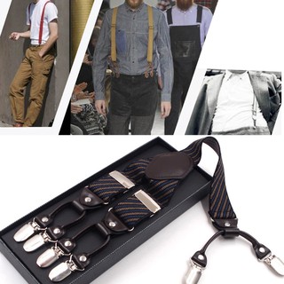 ภาพหน้าปกสินค้า❤❤ Men Stripe Y-Shape Suspender With Non-Slip 6 Clips Elastic Adjustable ซึ่งคุณอาจชอบสินค้านี้