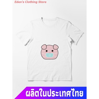 Edens Clothing Store 2022 A Cute Peppa Pig Wearing Mask Sticker Essential T-Shirt เสื้อยืดพิมพ์ลาย เสื้อยืดคู่รัก หมูน้
