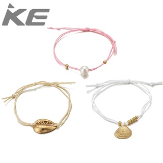 Popular Accessories Pearl Gold Shell Cord Anklet 3 Piece Set B05407 for girls for women low pr