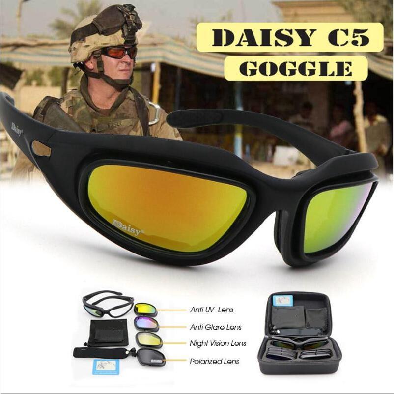 DAISY C5 แว่นตากันแดดทหาร แบบโพลาไรซ์ พร้อมเลนส์ 4 แบบ ป้องกันพายุทะเลทราย ใส่เล่นเกมและเล่นกีฬาได้ สำหรับผู้ชาย