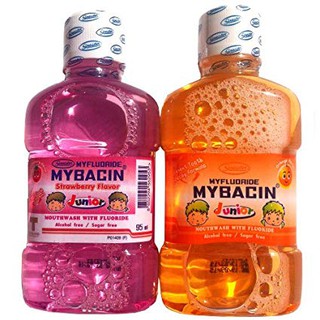 มายบาซิน จูเนียร์ น้ำยาบ้วนปาก กลิ่นสตรอเบอร์รี่ และกลิ่นส้ม  95 ml . MyBacin Junior ของแท้100% น้ำยาบ้วนปากสำหรับเด็ก