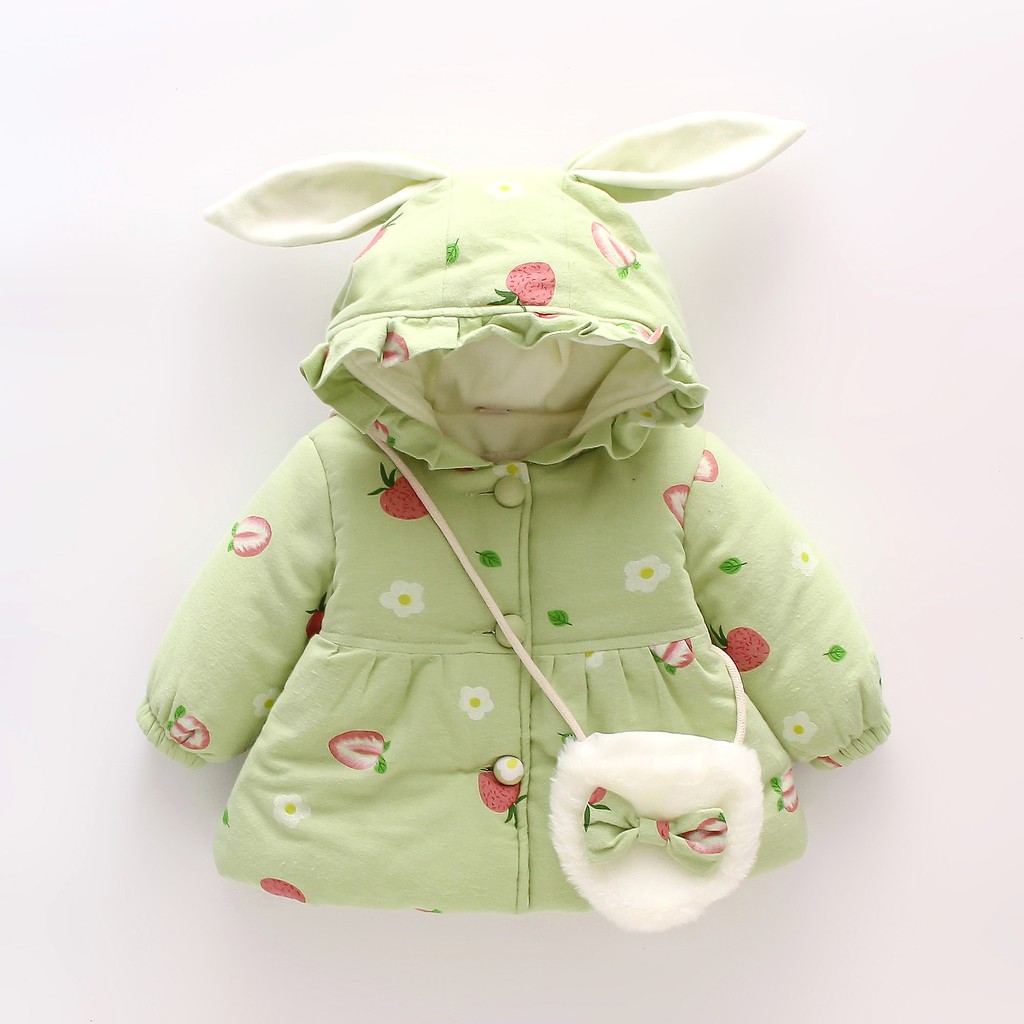 ภาพหน้าปกสินค้าเสื้อแจ็คเก็ตมีฮู้ดพิมพ์ลายดอกไม้กระต่ายสตรอเบอร์รี่น่ารักแฟชั่นฤดูหนาว สําหรับเด็ก 9 เดือนถึง 3 ปี