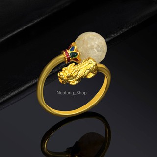 สินค้า แหวนทองปี่เซียะ ประดับหินไหมทอง เรียกทรัพย์ เงินทองไหลมาเทมา แหวนทองชุบ24k. #143