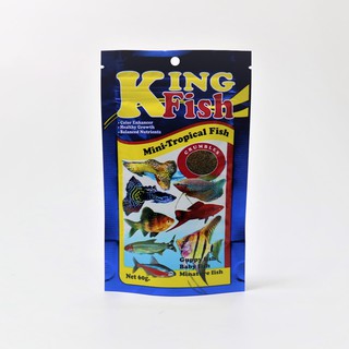 สินค้า อาหารปลา King Fish Mini-Tropical Fish 60 g. (อาหารสำหรับปลาขนาดเล็กพิเศษ เร่งสี เร่งโต ไม่ทำให้น้ำขุ่น)