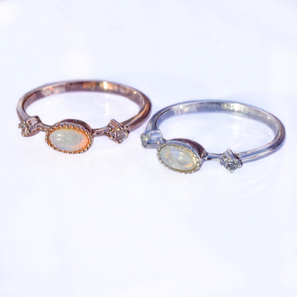Rhodium Plated Australian Opal and White Topaz Ring main image 1