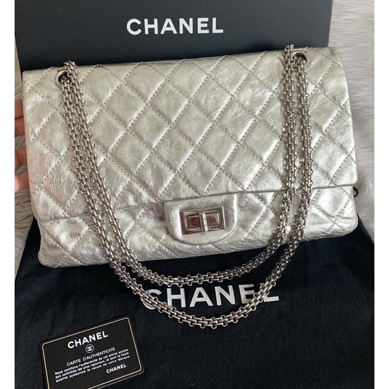 Chanel Reissue 227 Classic Flap Bag in Metallic Silver Holo11 ของแท้ 100%