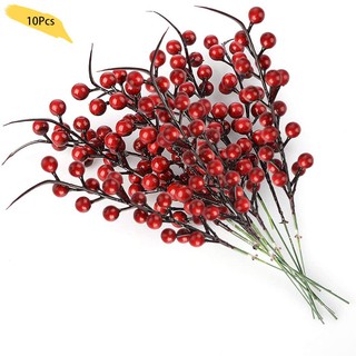ช่อดอกเบอรี่ประดิษฐ์ สีแดง ขนาด 26 ซม. สําหรับตกแต่งบ้าน งานแต่งงาน ปาร์ตี้คริสต์มาส 10 ชิ้น