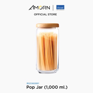 AMORN- (Ocean) B02536G0001 Pop jar wooden lid [1กล่อง(6ใบ)]- ขวดโหลป๊อปจา ขวดโหลป๊อปจาวูเด้น ขวดโอเชี่ยนกลาส jar 1,000ml