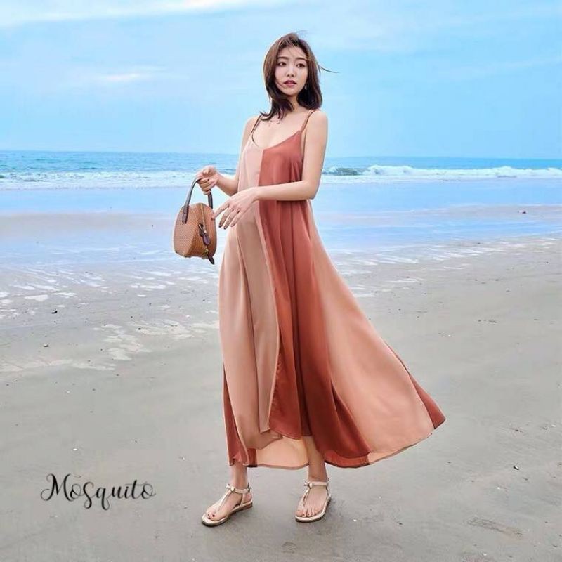 เดรสทูโทนตัดต่อผ้าสายคู่