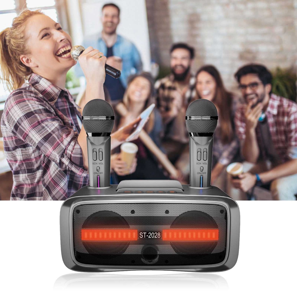 cancer309-st-2028-portable-karaoke-speaker-system-bluetooth-machine-with-2-mic-for-wedding-party-lecture-silver-black