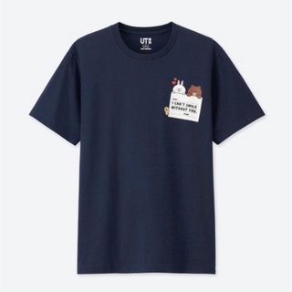 Uniqlo ใหม่ เสื้อยืดลําลอง ผ้าฝ้าย แขนสั้น พิมพ์ลาย LINE FRIENDS สําหรับผู้ชาย และผู้หญิงยืด.สบาย.รัก