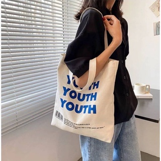 กระเป๋าผ้ามินิมอล Youth Youth Youth ผ้าหนา สีขาว