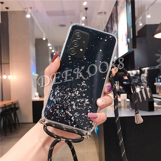 เคสโทรศัพท์ Samsung Galaxy A72 A52 A32 5G 4G Phone Case In Stock Style Lanyard Bling Glitter Sequins Transparent TPU Soft Cover With Shoulder Strap เคส SamsungA72 GalaxyA52 Casing