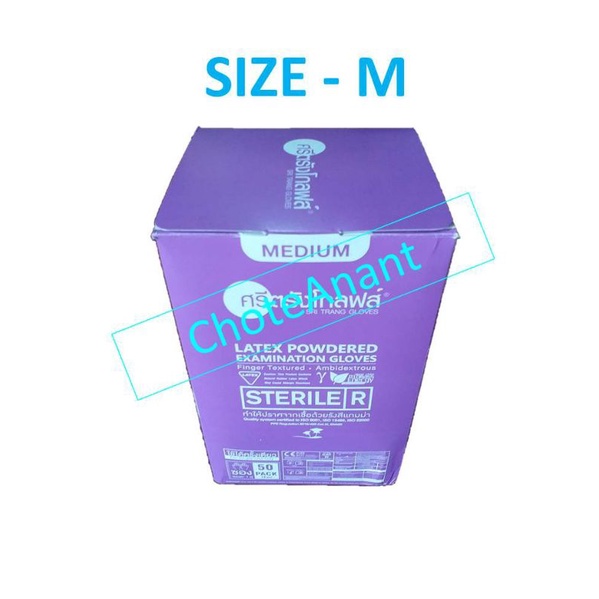 Exp. 01/2025 Latex powdered examination gloves (sterile) ศรีตรังโกลฟส์ ถุงมือสำหรับการตรวจ