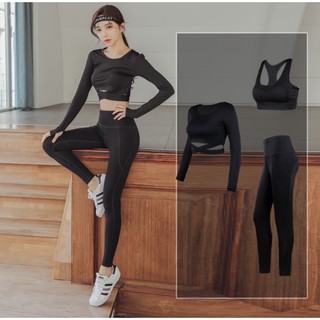 ภาพขนาดย่อสินค้า(ขายแยกชิ้น) ชุดออกกำลังกายผู้หญิง เสื้อครอปแขนยาว กางเกงขายาว รวมรุ่น116,064