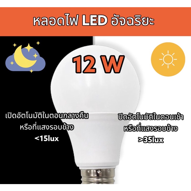 หลอดไฟเซ็นเซอร์แสงสว่าง-เปิด-ปิดเองอัตโนมัติ-12w-220v-50hz-ปิดเองเมื่อมีแสงและเปิดเองเมื่อไม่มีแสง