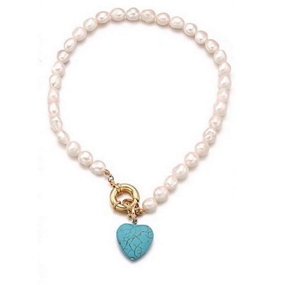 สร้อยคอมุกแท้-มุกน้ำจืด-ห้อยจี้-turquoise-sky-heart