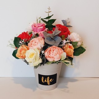 Artificial Flowers with metal vase, the set for Home Décor, Bathroom and Bedroom Home, Office, Kitchen, Indoor, Wedding,