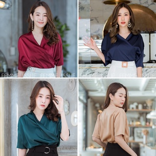 ⭐️FEMME ISSUE⭐️TOP เสื้อแขนสั้นซาตินไขว้หน้า มี 16 สี เนื้อผ้าดี ⭐️ สินค้าขายดี