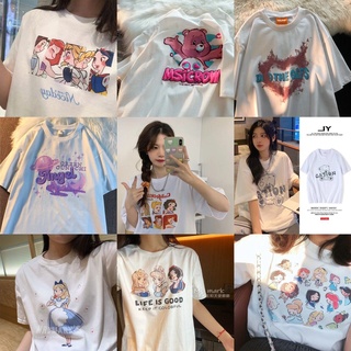 เสื้อยืดโอเวอร์ไซส์Korean เสื้อยืดสีขาว 10 ลาย โอเวอร์ไซส์ งานสกีนมาตรฐาน เนื้อผ้าเด้ง ผ้าไม่ติดตัว ใส่สบาย A1-10